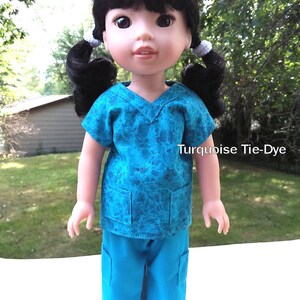 Made for 14.5&quot; Inch WW Size Dolls, Turquoise Tie-Dye Hospital Nursing Scrubs.