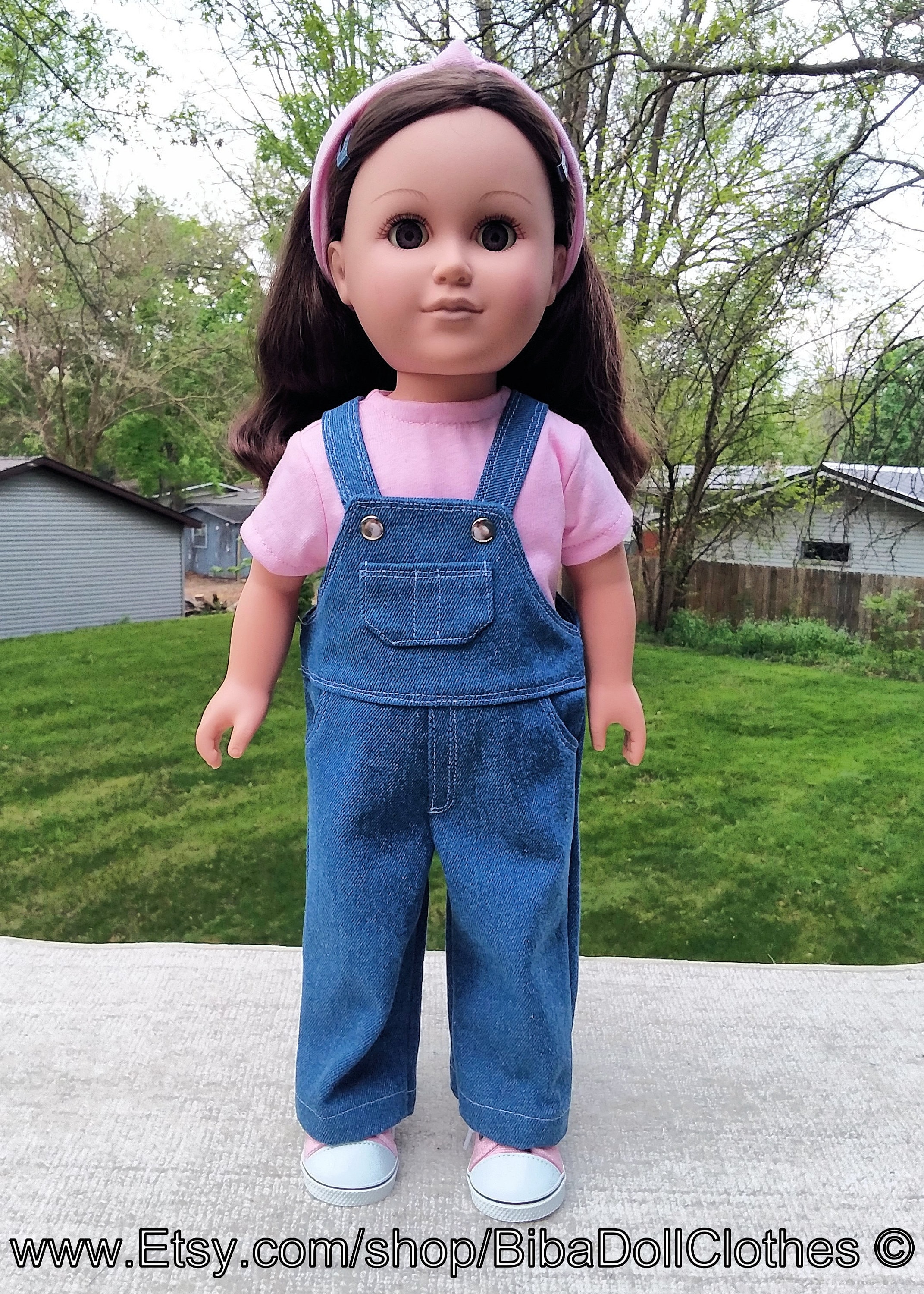 Made for 18 Inch Size Dolls, Denim Blue Jean Bib Overalls