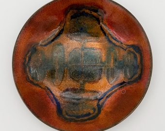 Vintage Signed Enameled Copper Plate w/ Swirl Design