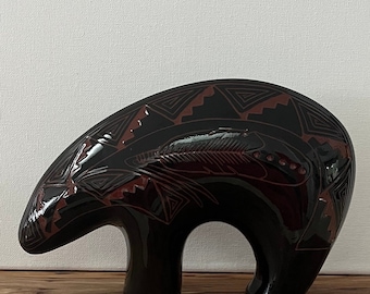 Priscilla Benally and Melvin Chavez Etched Glazed Smaller Pottery Bear w/ Traditional Navajo Design 5 3/4" Tall