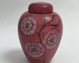 Decorative Pink Painted Lidded Unmarked Ginger Jar