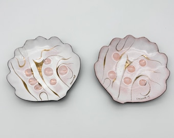 Pair Sascha Brastoff Shell Shaped Enamel Trinket Dishes