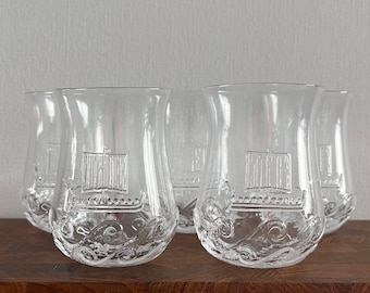 Set 5 Viking Ship Scandanavian Small Liquor Juice Clear Glasses Signed "CH" on Bottom