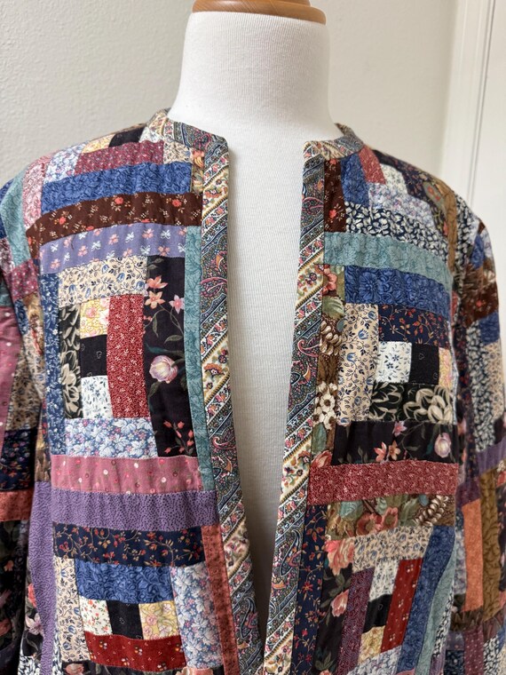 Handmade Patchwork Quilted Jacket: Open Front, In… - image 5