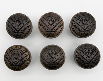 Set 6 Solid Brass Discontinued Burnished Antique Rejuvenation Reproduction Cabinet Knobs