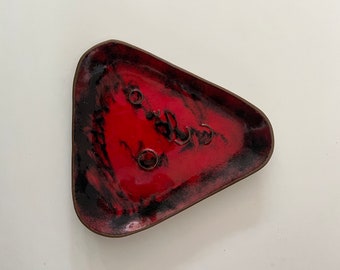 MCM Red & Black Enameled Copper Trinket Dish