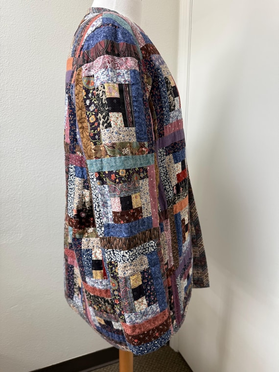 Handmade Patchwork Quilted Jacket: Open Front, In… - image 2