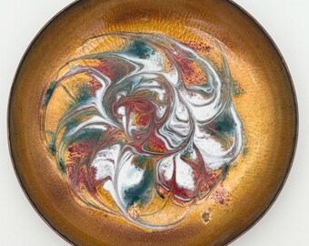 Vintage Colorful Enameled Copper Plate Engraved "KB 1980"