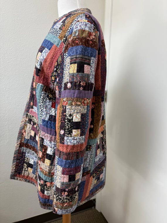 Handmade Patchwork Quilted Jacket: Open Front, In… - image 4