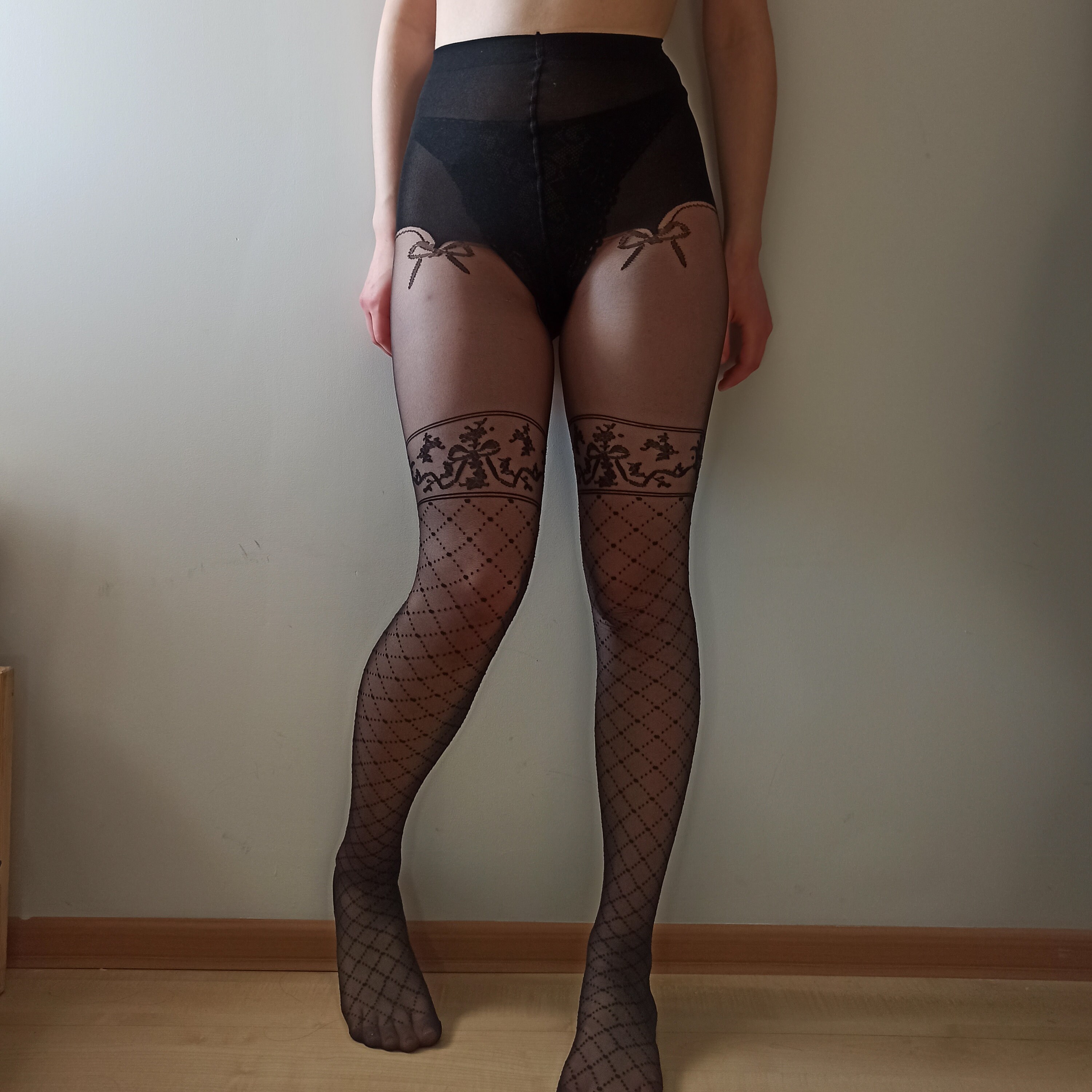 Collant Chantal Thomass 20D Noir Avec Lacage Ajouré Et Jarretière - Taille 2, Neuf Avec étiquettes