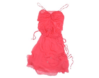 Vestido transparente color frambuesa Miss Sixty de seda Y2K | talla M
