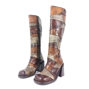 90s vintage El Dantes patchwork knee-high boots | size 37 EU
