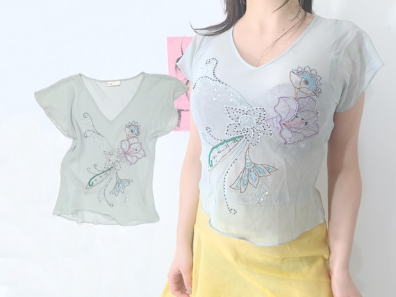 Y2K embroidered silk top | size M