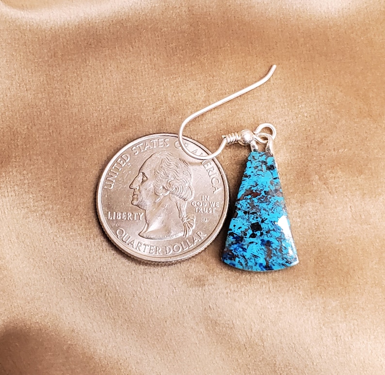 Azurite Natural Gemstone Drop Earrings Deep Turquoise Aqua and Black Sterling Silver French Hook Ear Wires
