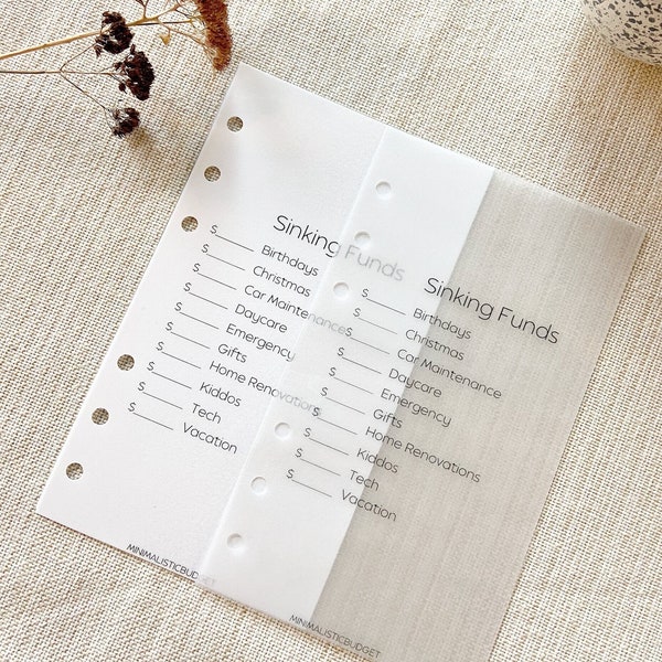 Personal Size Custom Sinking Funds Tracker | Laminated and Reusable | Minimalistic & Chic Budgeting Tools
