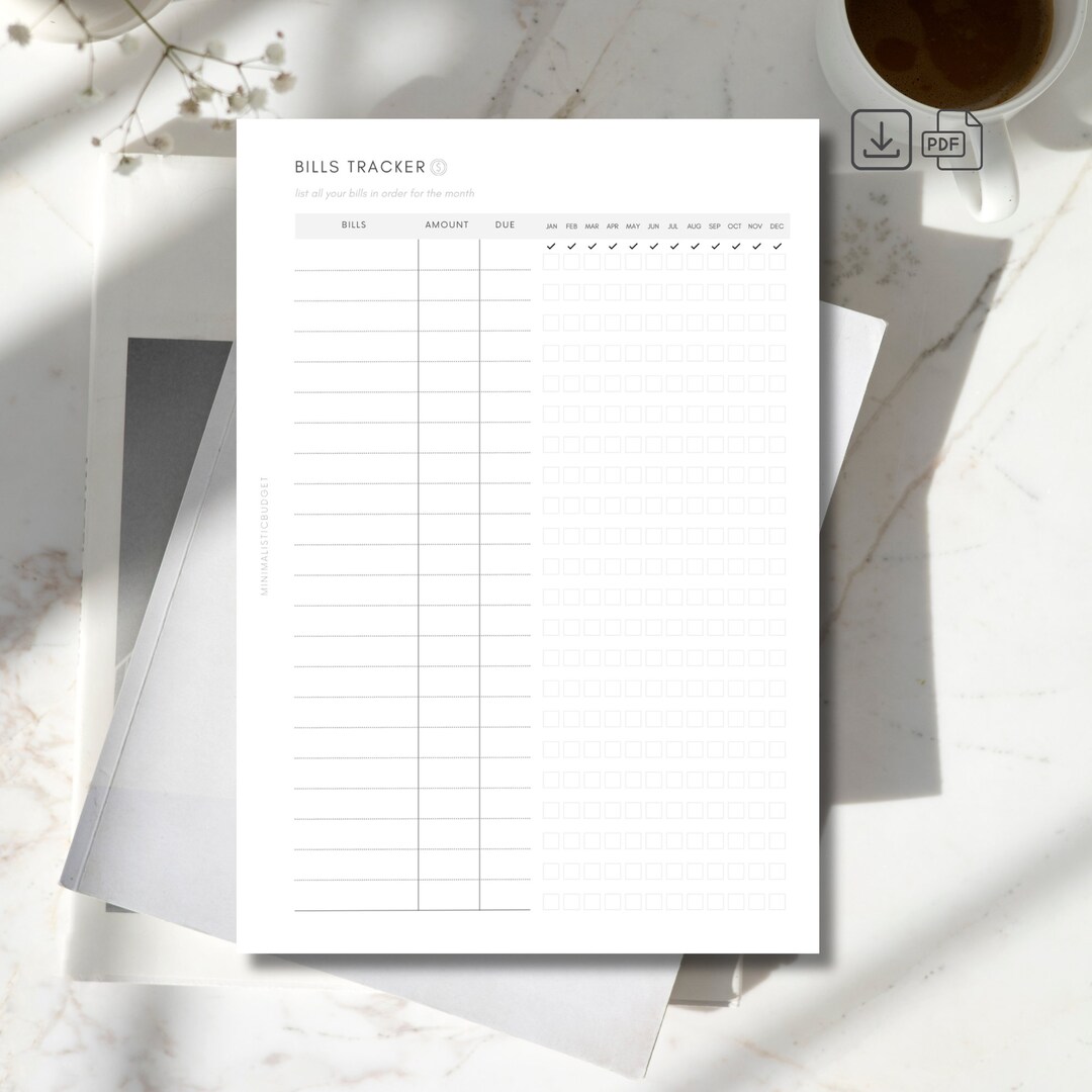 A5 Bills Tracker Printable PDF Minimal and Aesthetic Budgeting Tools - Etsy