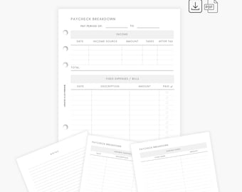 A5 paycheck breakdown | digital download | Cash Envelopes System | Minimal & Aesthetic Budgeting Tools | Stationery