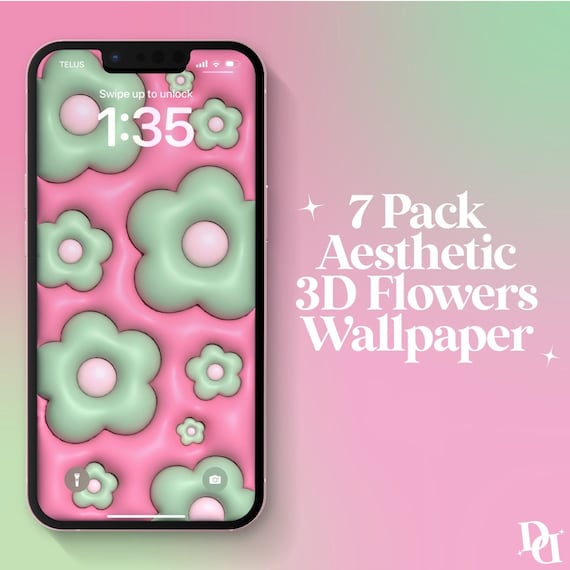 7 PACK 3D FLOWERS Aesthetic Wallpaper Bundle for Mobile 7 Files Pillow Wallpaper iPhone Lock Screen Digital Download