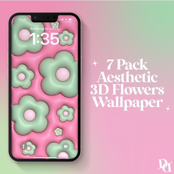 7 PACK 3D FLOWERS Aesthetic Wallpaper Bundle for Mobile | 7 Files Pillow Wallpaper iPhone Lock Screen Digital Download