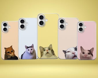 Zabawny kot etui na telefon kot mem miłośnik kotów słodkie etui z kotem na iphone 17 Pro Air Max 16 15 14 Samsung S25 S24Ultra S23FE S22 A16 Pixel 10Pro 9XL