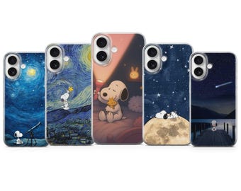 Etui na telefon z motywem nocnego Snoopy'ego, estetyczne, rysunkowe, na iPhone'a 17 Pro Max 16e 15 14 12 Samsung S25 Ultra S24 S25FE A17 A56 Pixel 10 XL 9a 8
