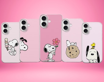 Snoopy Pink Phone Case Friends Peanuts Woodstock Cover for iPhone 17 Pro Max 16e/17e 15 14 13 12 Samsung S25 S26 Ultra A17 A56 Pixel 10/10