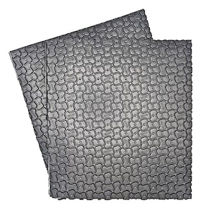 May include: Two gray interlocking foam floor tiles with a textured surface. The tiles are designed to interlock and create a cushioned surface.