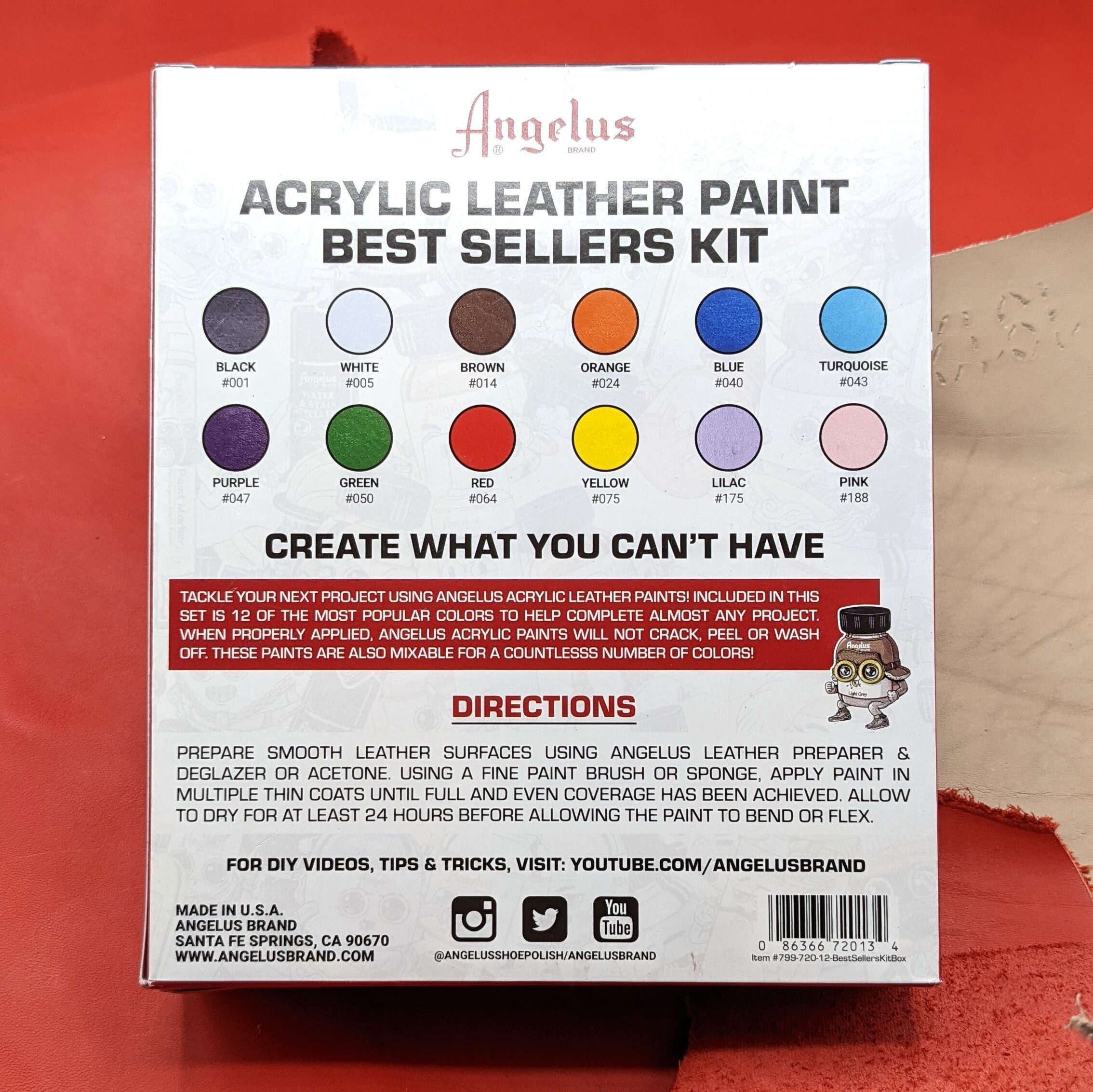 Angelus Acrylic Leather Paint - Best Sellers Kit 12 colors