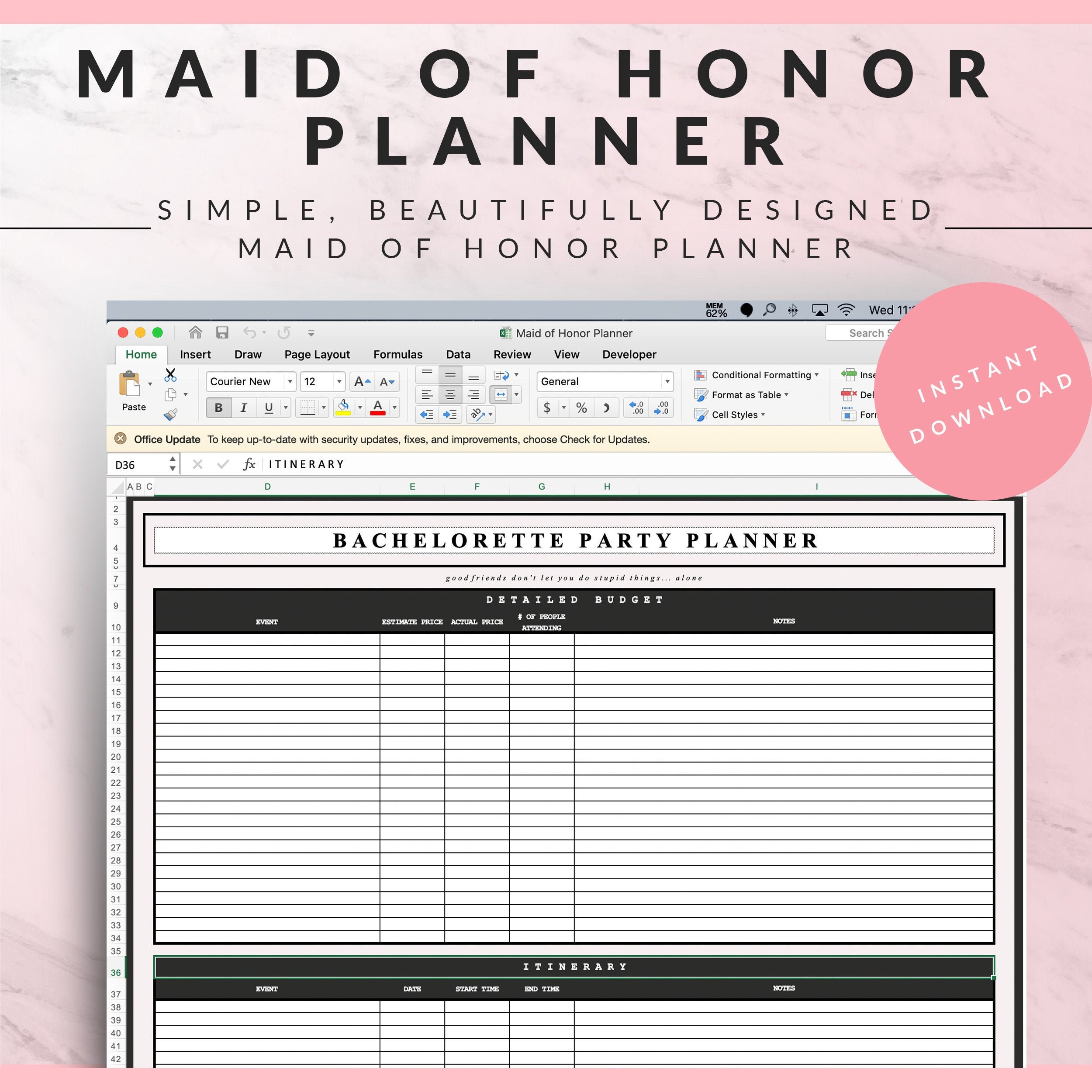 Bridal Party Planner Organizer Digital Download Bachelorette Party 
