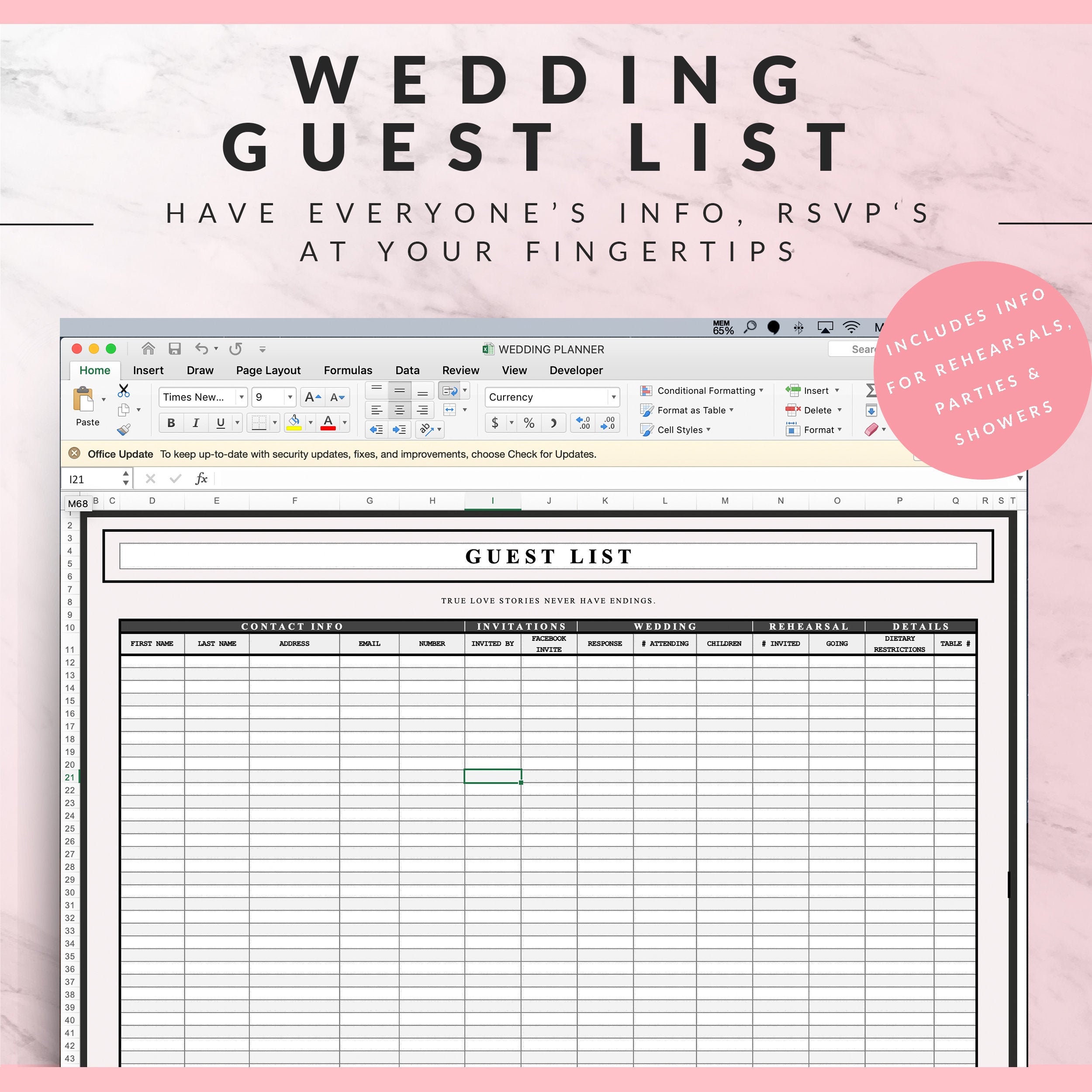 Wedding Guest List Tracker Wedding Planner Pink Excel Spreadsheet and Wedding Guest List Tracker Wedding Planner Pink Excel Spreadsheet and