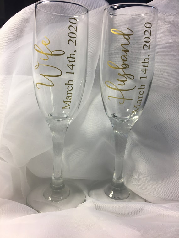 husband and wife champagne glasses