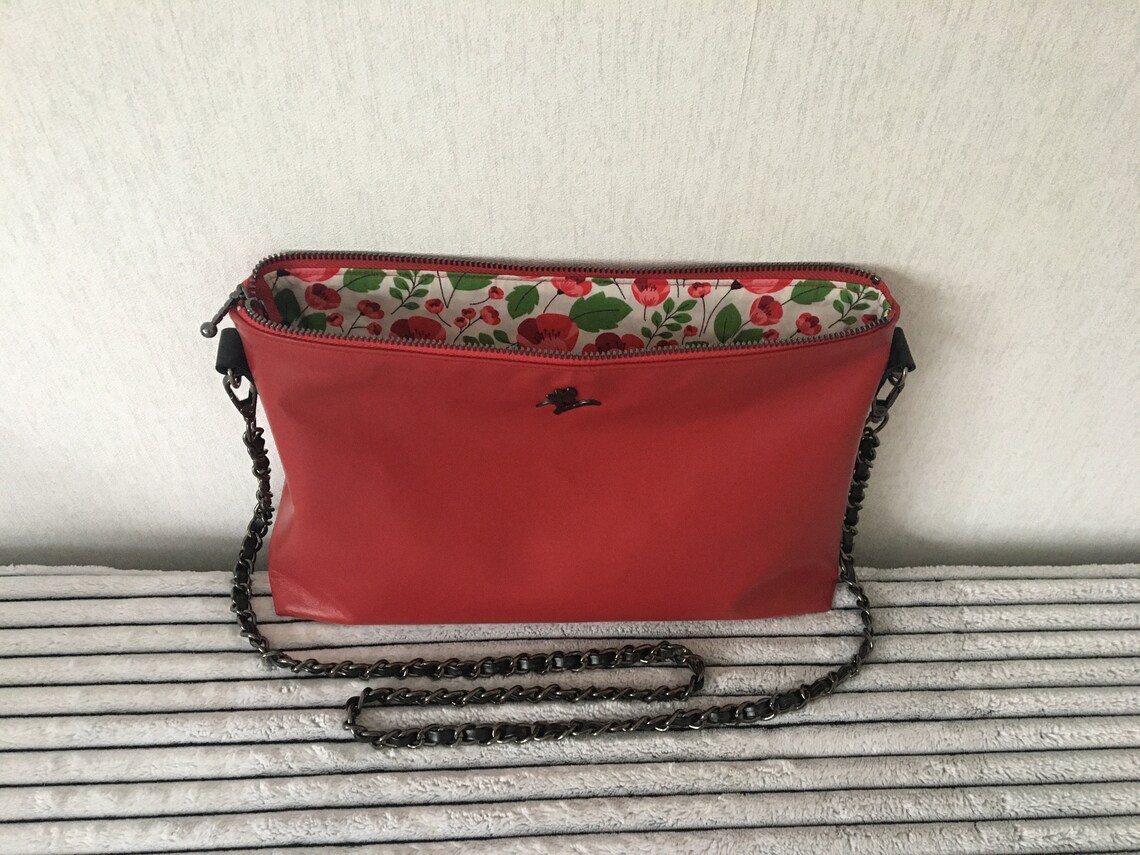 Red Leather Shoulder Bag Etsy