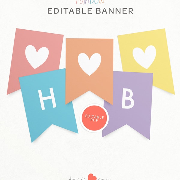 EDITABLE Printable Banner, Multi-coloured Happy Birthday Banner, Kids Birthday Banner, Happy Birthday Bunting, Colourful Bday Decorations