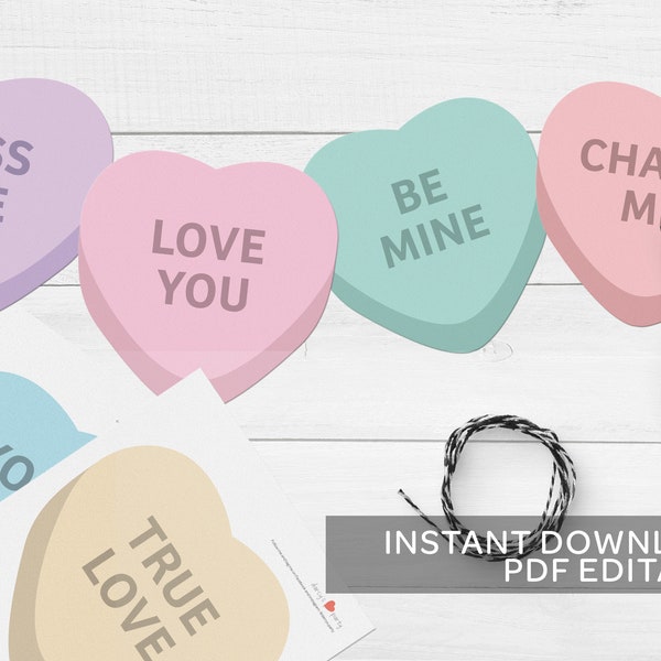 Editable Valentines Day Conversation Heart Banner, Valentines Day Banner, Valentines Decorations, Printable Banner, valentinstag