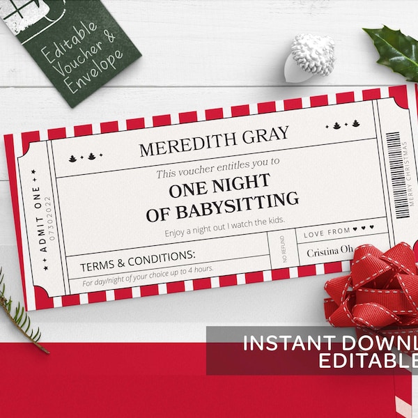 Printable Christmas Coupon Template, Gift Coupon,Christmas Gift Certificate, Editable Christmas Gift Coupon, Christmas Gift, Holiday Present