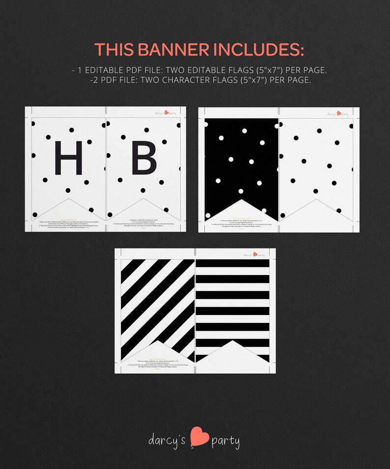 Printable Birthday Banner Birthday Decorations Simple Banner PRINTABLE Happy Birthday Banner Banner Digital Black Birthday Decoration
