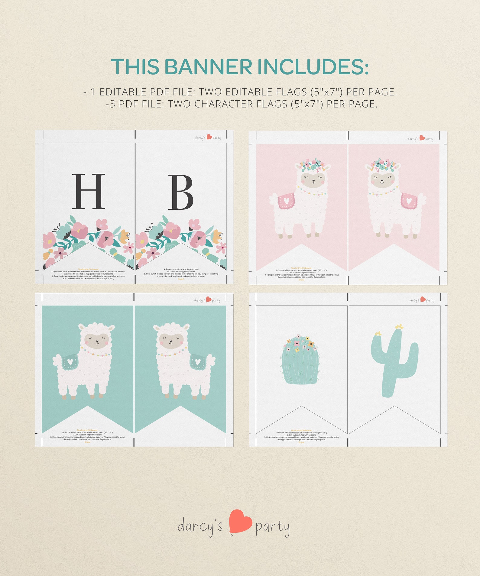 Llama Banner Llama Happy Birthday Banner Llama Party Llama Etsy