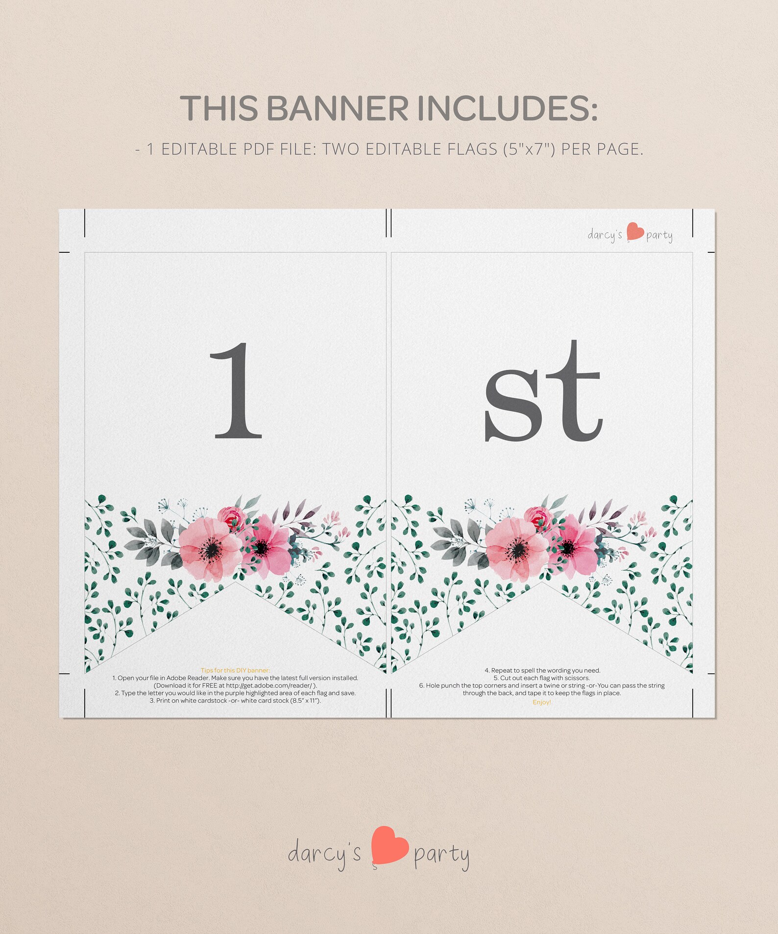 Printable Happy Birthday Banner Floral Birthday Decoration - Etsy