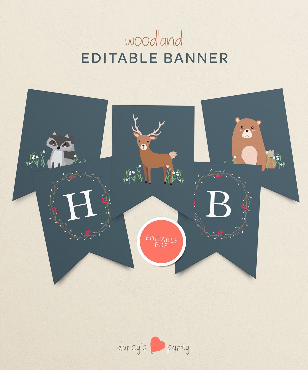 Woodland Birthday Decoration, EDITABLE Printable Banner, Happy Birthday ...