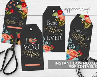 HAPPY MOTHER'S Day Printable Gift Tags, Editable Personalized Gift ...