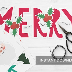 Merry Xmas Banner, Merry Christmas Bunting Garland, Christmas Decoration, Xmas Printable, Christmas Prints, Christmas Banner, PDF file