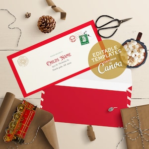 Sobre de correo imprimible del Polo Norte Carta editable de plantilla de sobre de Papá Noel Sobre de Navidad de correo plegable personalizado de Papá Noel