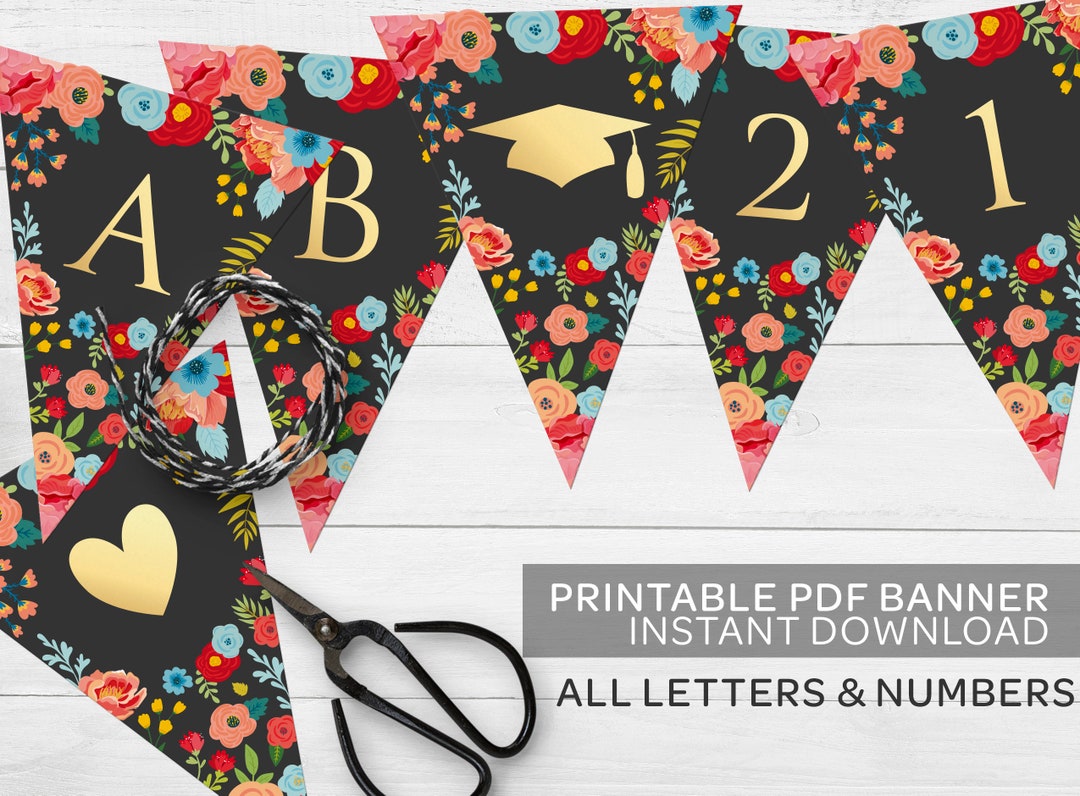 Printable Graduation Banner in Black Gold, Class of 2021 Banner ...