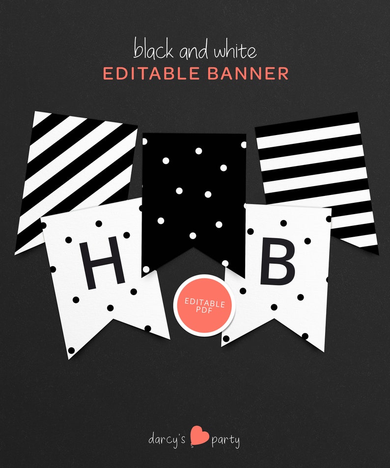 Printable Birthday Banner Birthday Decorations Simple Banner PRINTABLE Happy Birthday Banner Banner Digital Black Birthday Decoration
