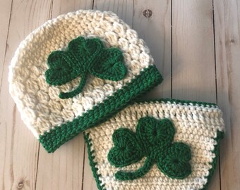 St Patricks Day Baby Set/Irish Baby Beanie and Diaper Cover/Leprechaun Baby Set/St Patricks Day Beanie/St Patricks Day Photo Prop