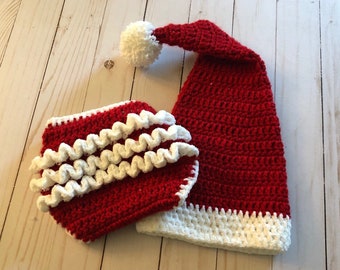 Crocheted Baby Santa Hat and Diaper Cover, Photo Prop