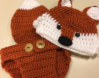 Crocheted Fox Baby Hat/Photo Prop