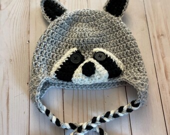Raccoon Hat/Animal Hat/Crocheted Hat/Baby Hat/Toddler Hat/