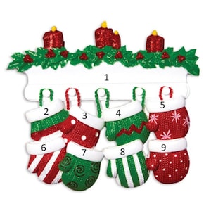 Personalized Family of 8 Christmas Mitten Ornament
