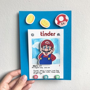Lustige Nintendo Mario Tinder Dating App Meme Witz Humor Notecard, Videospiel, leere Karte, Original Aquarell-Karte